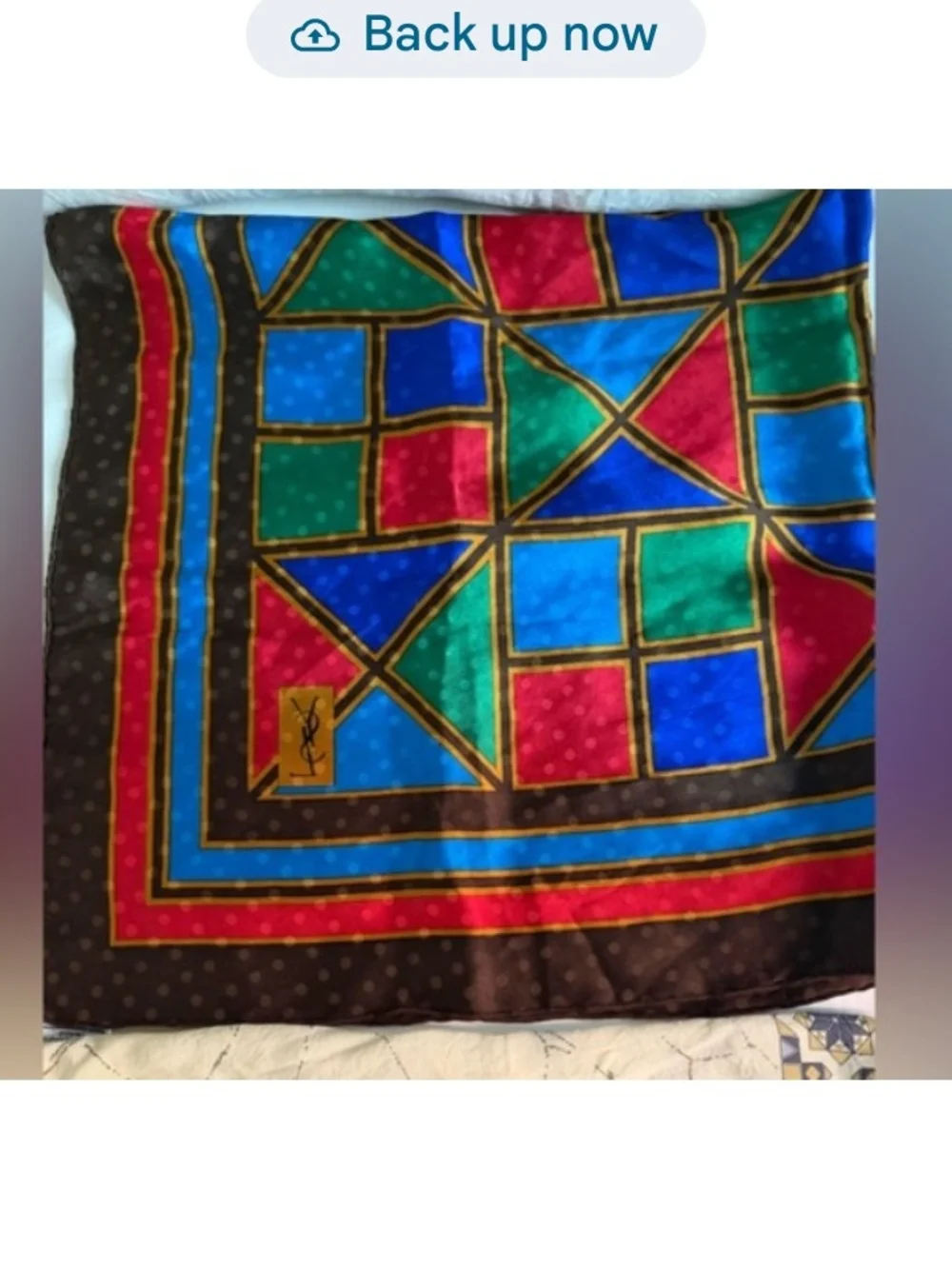 YSL- Geometric Silk Scarf in Red, Blue & Green